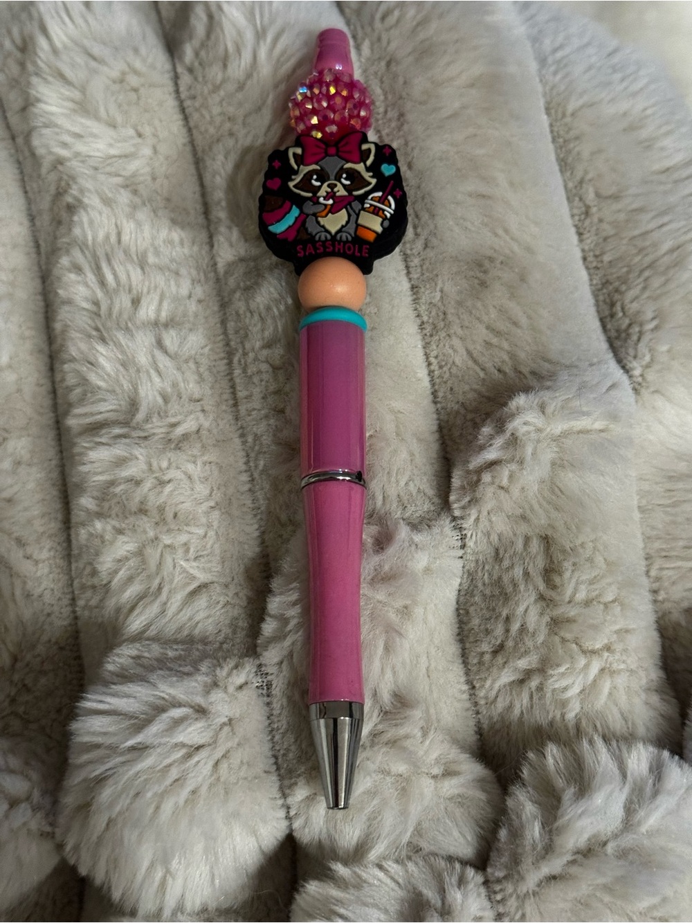 Pink Raccoon Topper Ballpoint Pen – Decorative Desk Pen